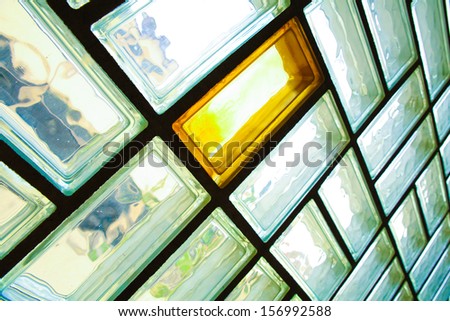 A glass brick wall background. Architecture interior.