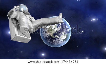 A Astronaut floating over the earth. 3D illustration. Image created using textures from NASA visible earth.