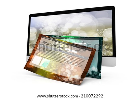 A modern All in one computer with a generic website coming out of the screen. 3D Illustration. Isolated on white.