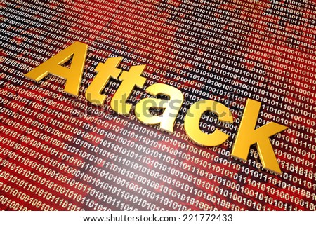 Digital attack on binary code in a cyberwar or hacking attack. 3D illustration.