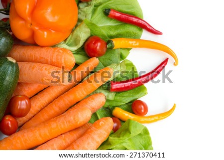 Various vegetables as a background isolated on white.