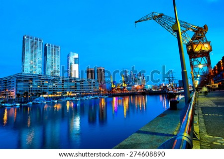 The famous neighborhood of Puerto Madero in Buenos Aires, Argentina at night.