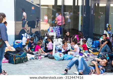 BUDAPEST, HUNGARY - SEPTEMBER 01: Stranded Refugees and Migrants camp in front of the eastern Train Station Keleti Palyudvar on September 01, 2015 in Budapest, Hungary.