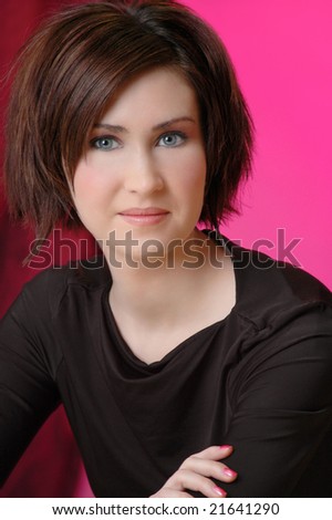 Smiling woman with stylish short 