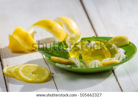 Lemon jelly with mint leaves