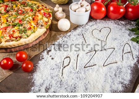 I love pizza written in flour