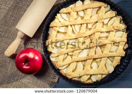Freshly baked apple pie with fruit