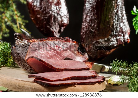 Closeup of freshly smoked ham