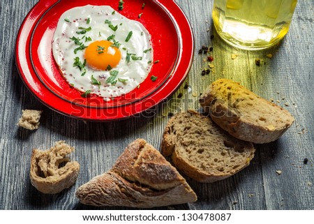 Eggs and fresh bread for breakfast