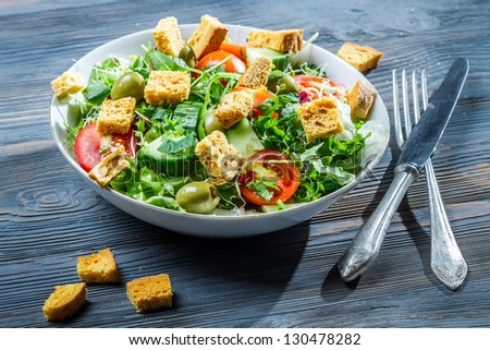 Caesar salad made of fresh vegetables