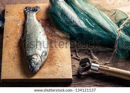 Freshly caught fish in the net for dinner