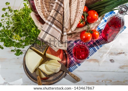 Picnic basket full of healthy and fresh produce