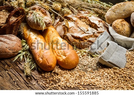 Various kinds of whole wheat bread in the pantry