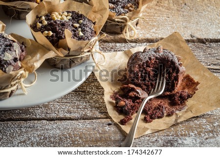 Enjoy freshly baked chocolate muffins
