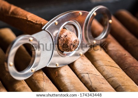Closeup of cutting off cigar tip