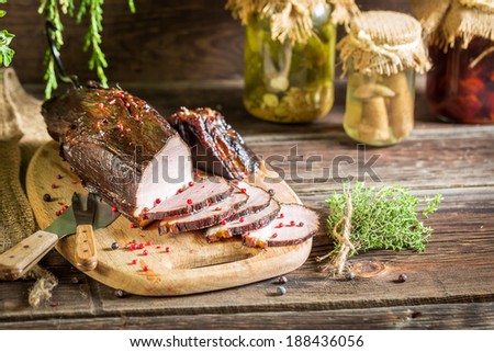 Smoked ham with juniper smoke