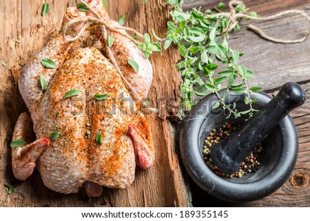 Raw chicken with herbs ready to cook
