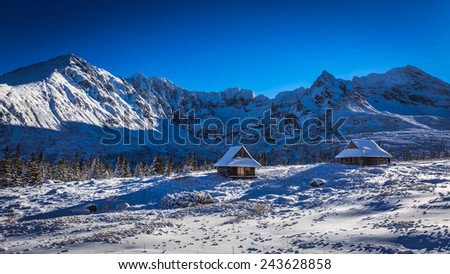 Winter cottages in the high mountains