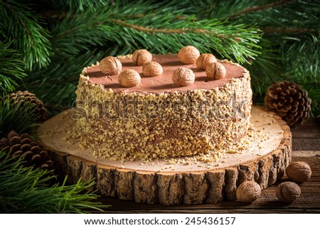 Extraordinary Walnut cake served in an unusual place