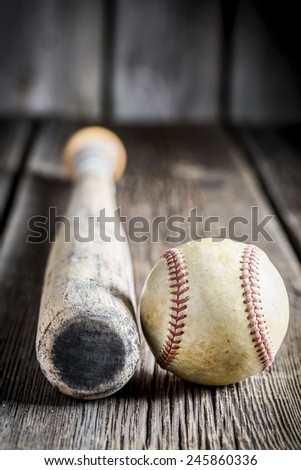 Old baseball bat and Ball