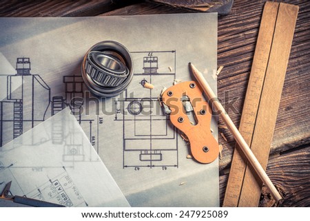 Mechanical drawing is created from the bearing