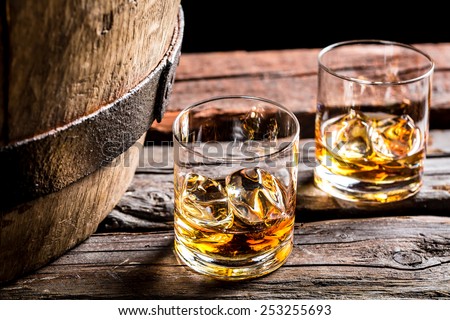 Glass of whiskey in the old cellar