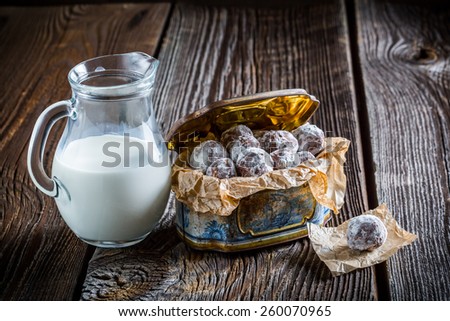 Homemade sweet cocoa balls with powder milk