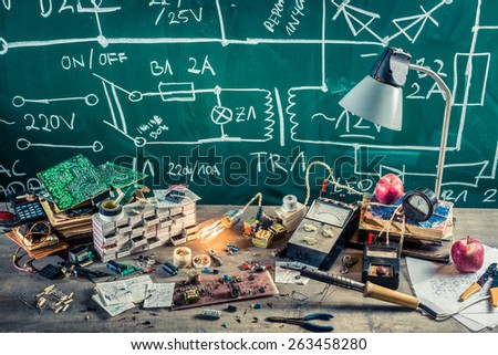 Electronics components in school lab