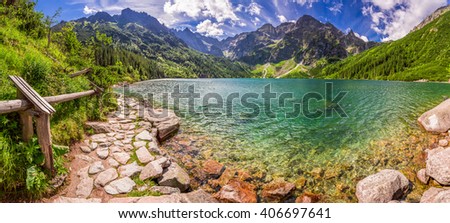 Panorama of pond in the Tatra mountains, Poland