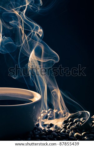Blue smoke from cup of coffee
