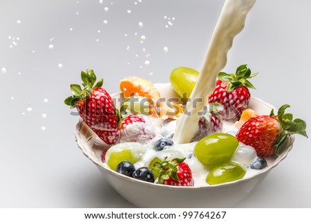 Fresh fruits with milk