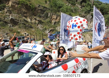 ANNONAY, FRANCE - JUL 13: Famous caravane publicity cars during stage 12 of Le Tour de France 2012. David Millar wins the race on July 13, 2012 in Annonay Ardeche, France