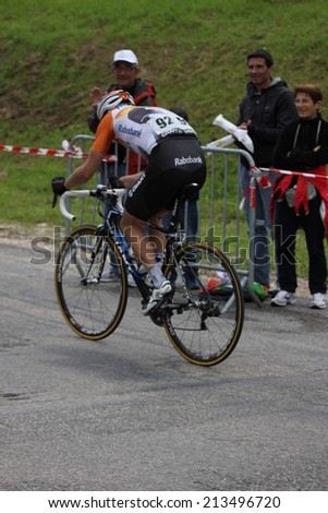 LELEX, FRANCE - AUG 15: Bert-Jan Lindeman riding Le Tour de l\'Ain UCI Europe Tour Pro Race on August 15, 2014 in Lelex, Monts du Jura, Ain, France. Bert-Jan Lindeman won the race.