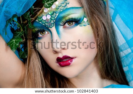 Beautiful Creative Fashion Makeup.Dryad.Mermaid Stock 