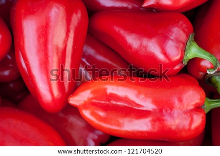 Heap Of Ripe Big Red Peppers At A Street Market