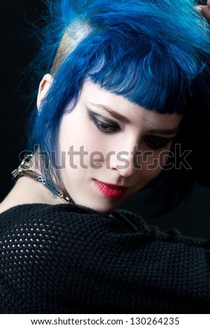 woman with blue hair. punk