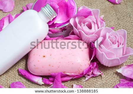 natural soap  and body milk from rose petals