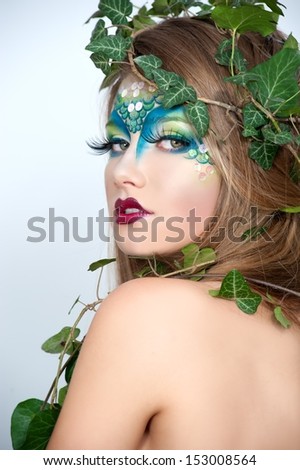 Halloween. Beautiful Creative Fashion Make up. Dryad. Mermaid