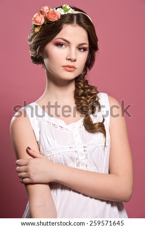 Beautiful bride. Wedding braid hairstyle. Romantic girl