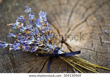Lavender background. Lavender flower bunch on wood. Floral background. Soft focus
