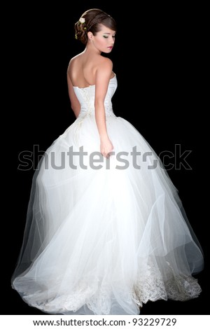 stock photo Slim beautiful woman wearing luxurious wedding dress Bride