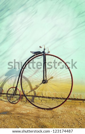 Penny farthing ,high wheel,bicycle,retro, paints,old wall,Vintage Bicycle colored