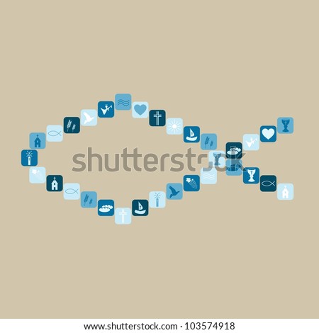 Blue christian fish illustration showing religion or church concept