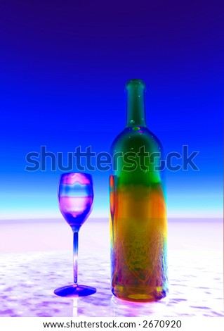 Computer generation of a bottle and glass on a frost