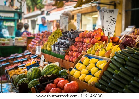 Vegetable Stand At Traditional Market In Venice, Italy