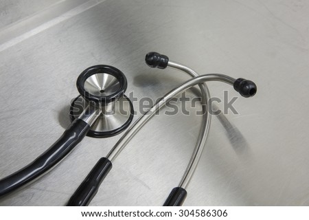 Stethoscope on background ,One doctor headphones .