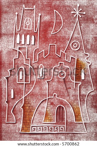 Historic town quarter. Illustration by Eugene Ivanov.