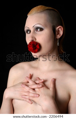 stock photo Goth Girl Nude with Carnation