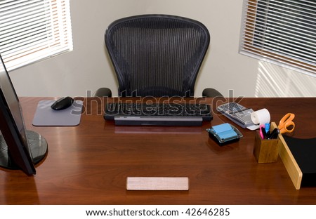 Executive Office Desk and chair with Blank Nameplate for Your Text!