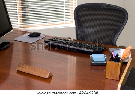 Executive Office Desk and Chair with Blank Nameplate for Your Text!